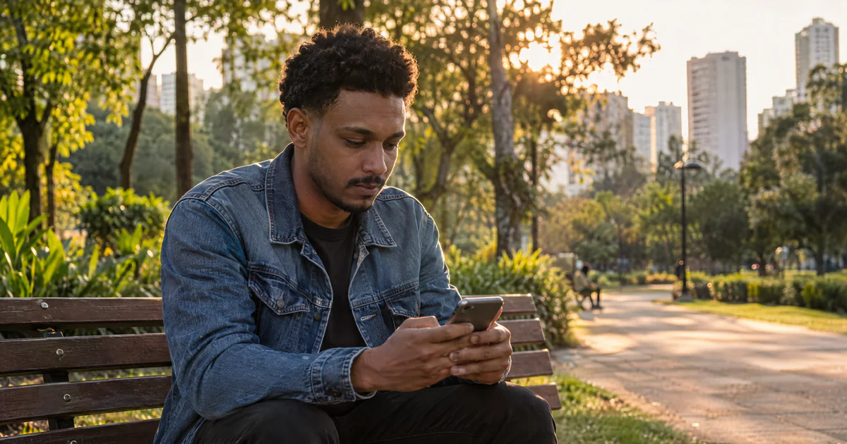 Pessoa usando o celular com privacidade enquanto anúncios aparecem no feed